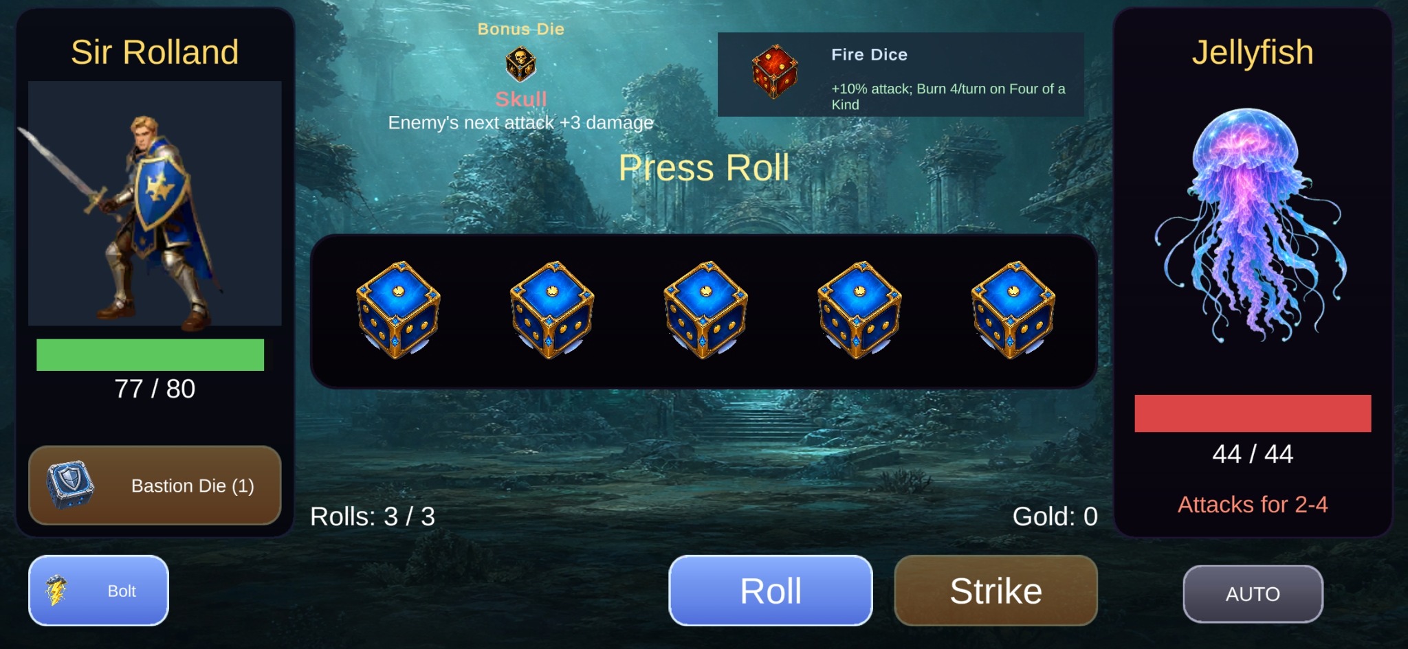 Dice-combo battle in Re-Roll Kingdom